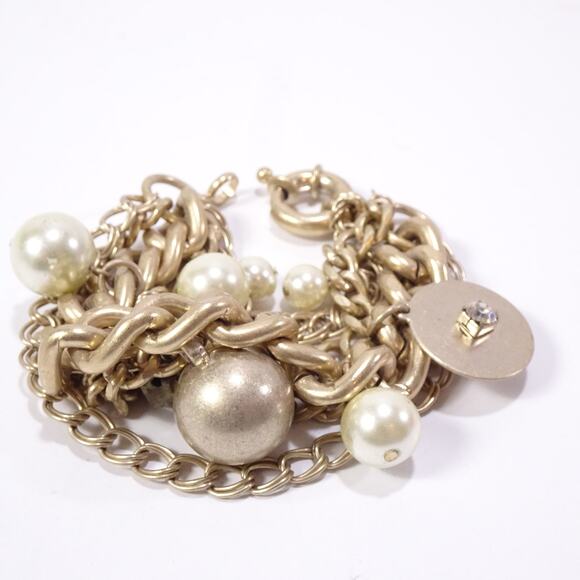 Neiman Marcus Lee Angel Women's Brass Multi Chain Charm Bracelet NWT 210 - Picture 1 of 9